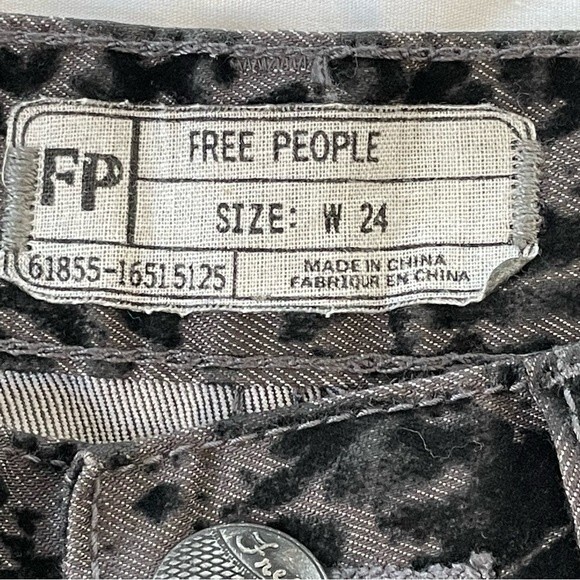 Free People Flocked Velvet Skinny Jeans Charcoal Black Size 24 - Picture 5 of 7